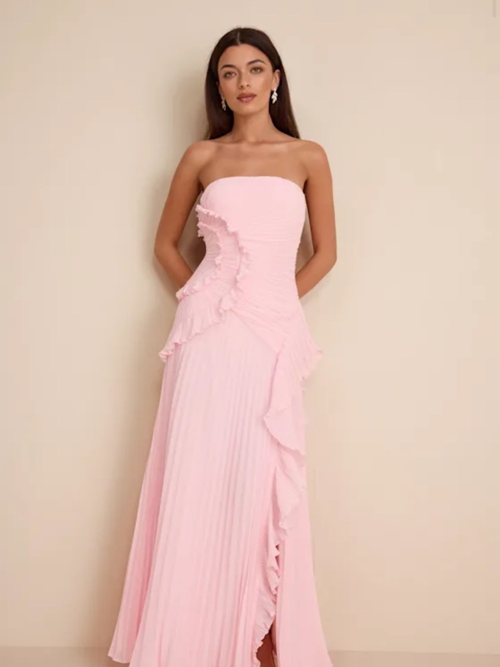 Brylee Light Pink Pleated Ruffled Maxi Dress
